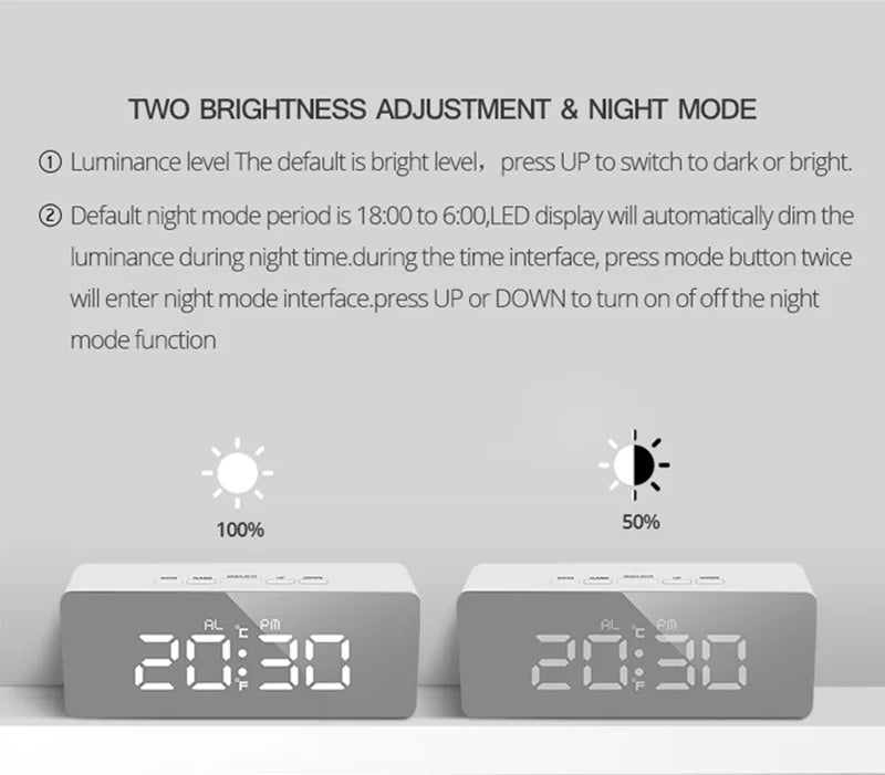 Digital Alarm Clock LED Electronic Desktop Clock with Temperature for Bedroom Home Office Teens Kids