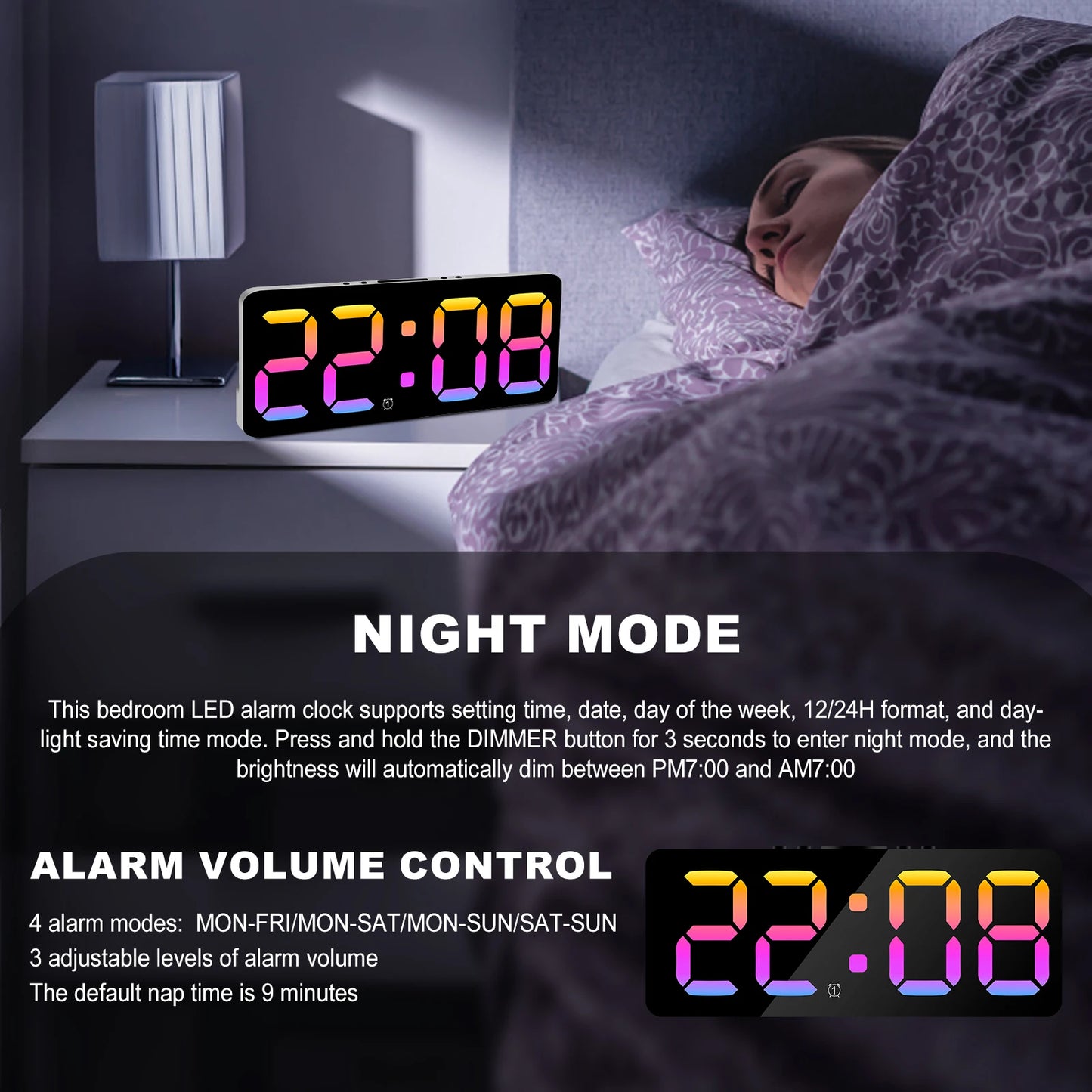 Digital Alarm Clock Large LED Display Alarm Clock 5Level Brightness Dimmable Clock with USB Charging Ports Adjustable Desk Clock
