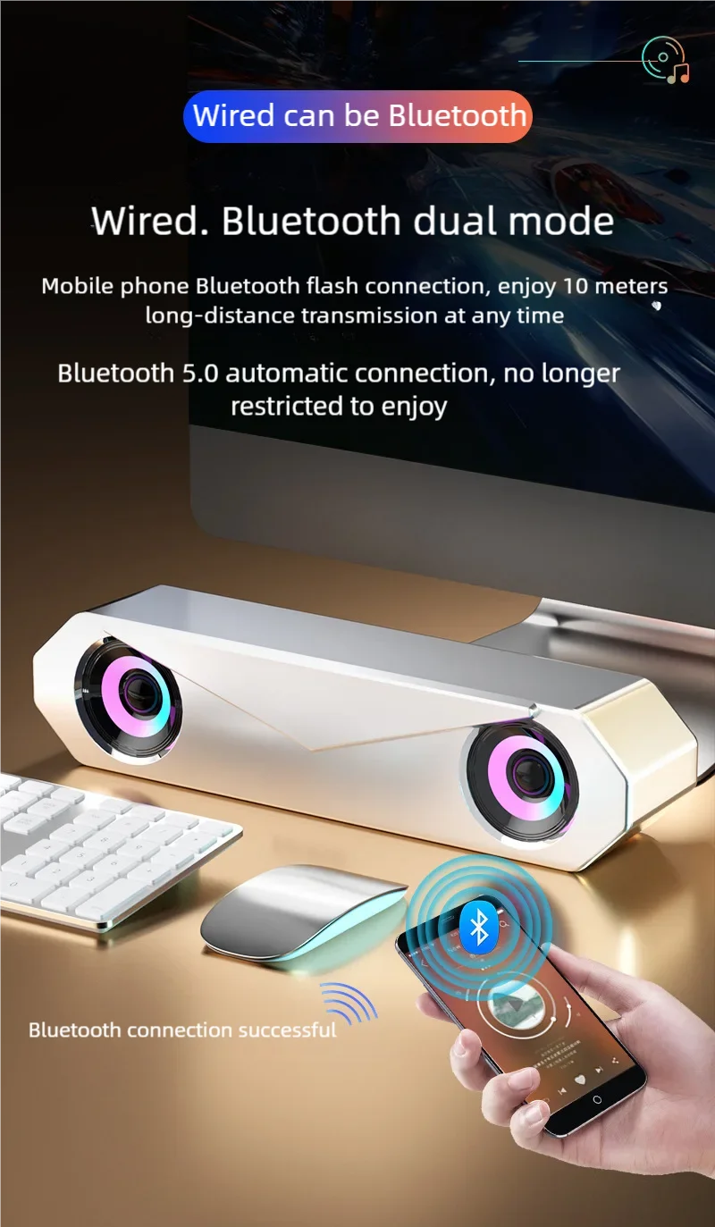 Bluetooth Speaker USB Wired Speaker Computer Soundbar Stereo Surround Subwoofer for Pc Laptop Theater Surround Audio System