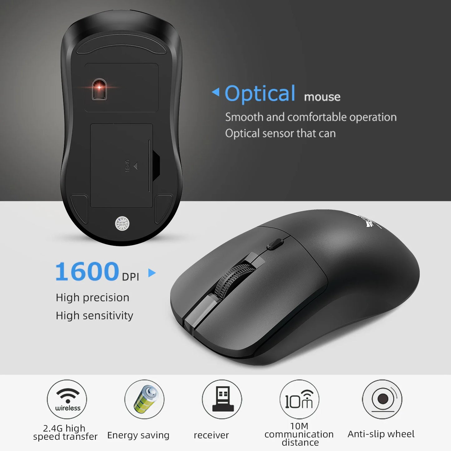 Wireless 2.4G Mouse Light Weight Design DPI Adjustable Plug And Play Low Noise Button Simple Style Mause Office Use Or Gaming