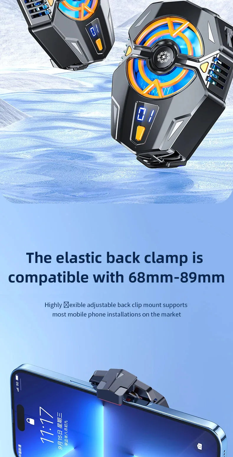 Cooler Gaming Universal Phone Cooling Fan 3 Modes Mobile Phone Radiator for iPhone 15 Android 4.5 to 7 inch Phone Live Streaming