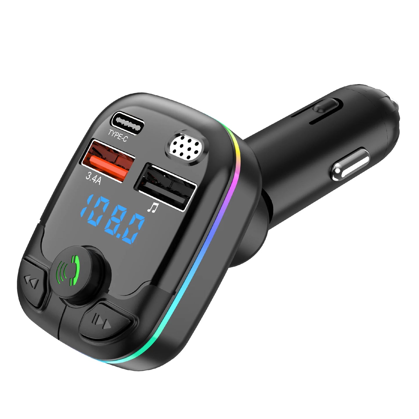 Bluetooth 5.0 Car FM Transmitter PD Type-C Dual USB Ambient Player Handsfree MP3 Charger Type-C Wireless Light PD QC3.0 Adapter