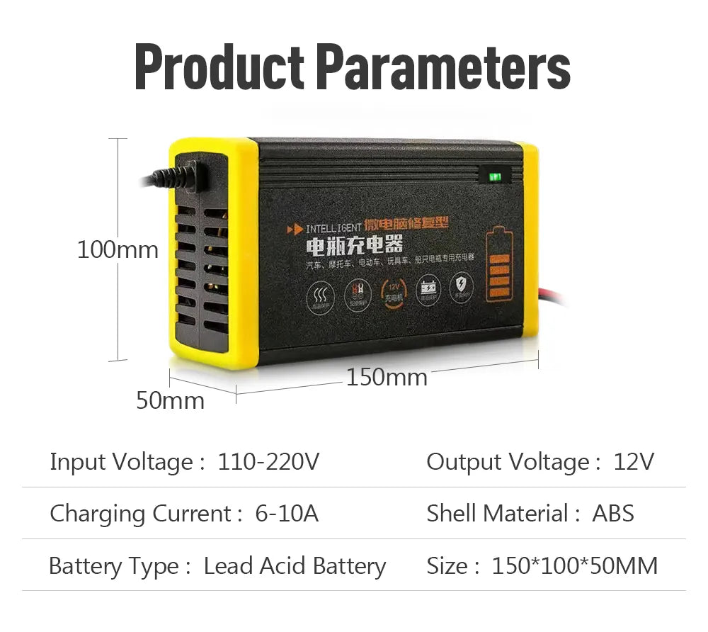 Car Battery Charger 10A 12V Automotive Battery Charger 24V 5A Car Accesorries Digital Display Detection Pulse Repair Car Charger