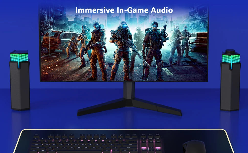 Bluetooth Computer Speakers for PC Desktop Monitor, Gaming PC Sound Bar-Wired USB-Powered,Superb Stereo Sound,with LED Lighting
