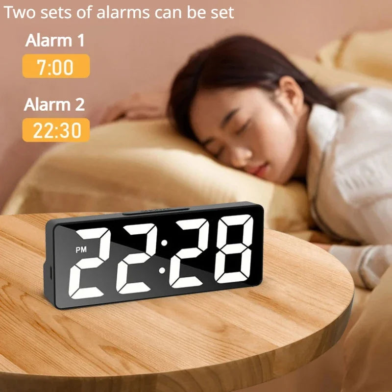 Digital Alarm Clock LED Large Digital Display Multi-Set Alarm Clock Features Desktop, LED Mirror Electronic Clocks