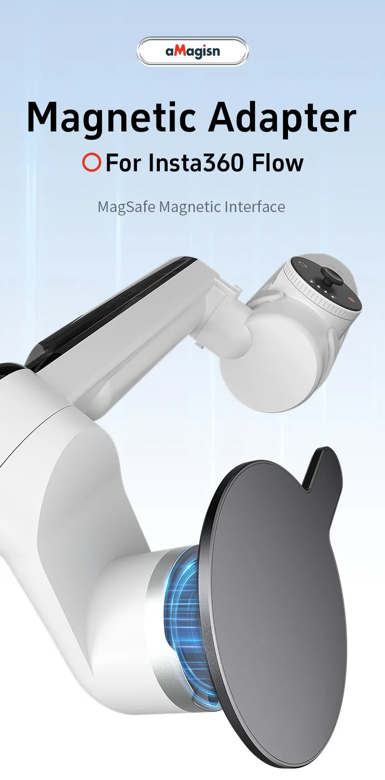 aMagisn for Insta360 Flow Powerful Magnetic Adapter for MagSafe Action Camera Magnetic Plate with Metal Ring Camera Accessories