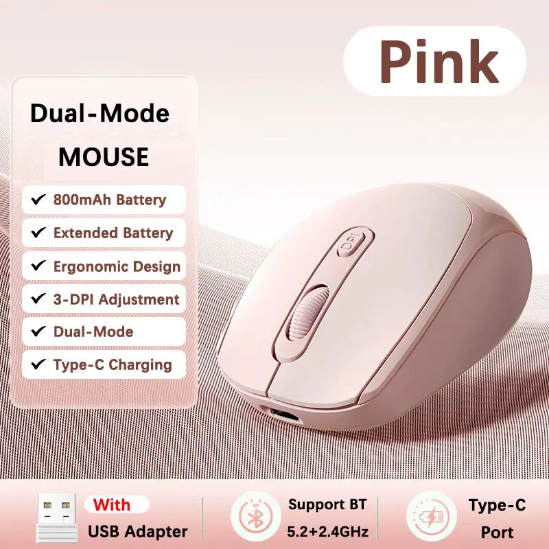 Wireless Mouse, Ergonomic Bluetooth-compatible with 2.4GHz Dual Mode Computer Mouse, with USB receiver, For Laptop PC Notebook
