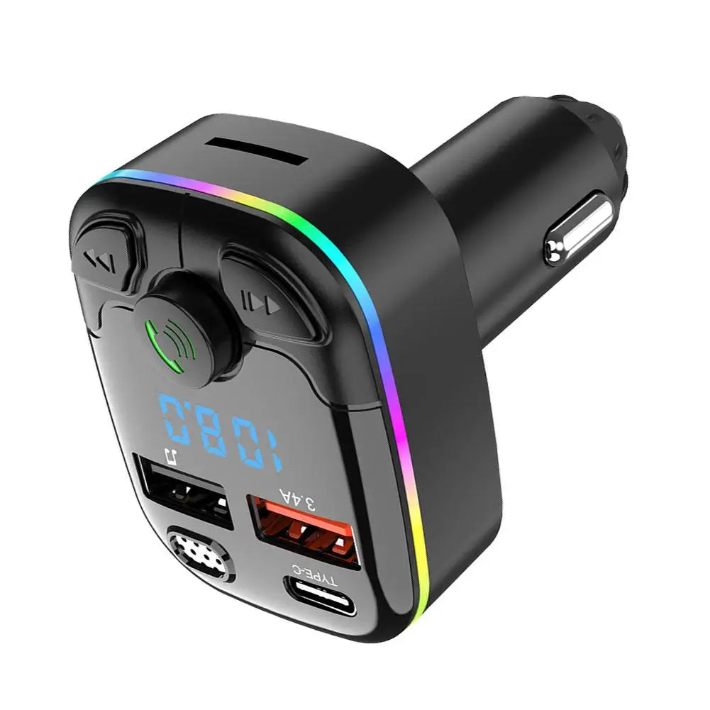 Bluetooth 5.0 Car FM Transmitter PD Type-C Dual USB Ambient Player Handsfree MP3 Charger Type-C Wireless Light PD QC3.0 Adapter