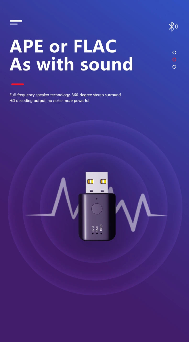 Bluetooth 5.4 FM Transmitter With Mic Handsfree Call USB Wireless Adapter Lossless Stereo Music Audio Receiver For Car FM Radio