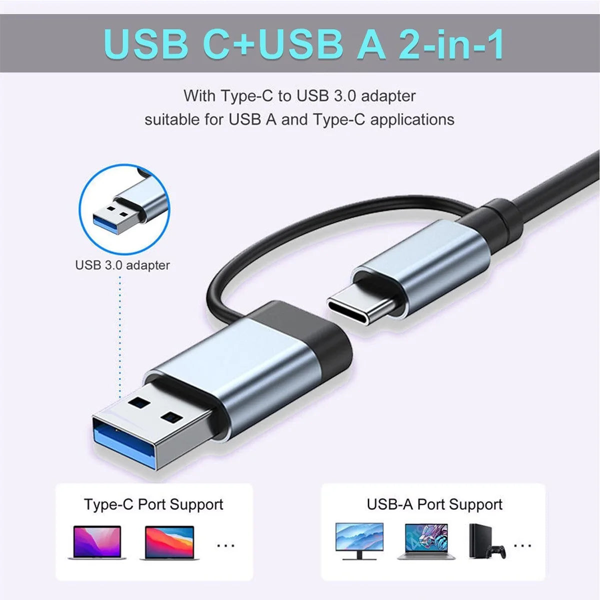 USB C Hub USB Hub, 8 in 2 USB Splitter with 1*USB 3.0, 3*USB 2.0 ,1*USB C Ports, SD/TF Splitter Card Reader, 1XAudio Output