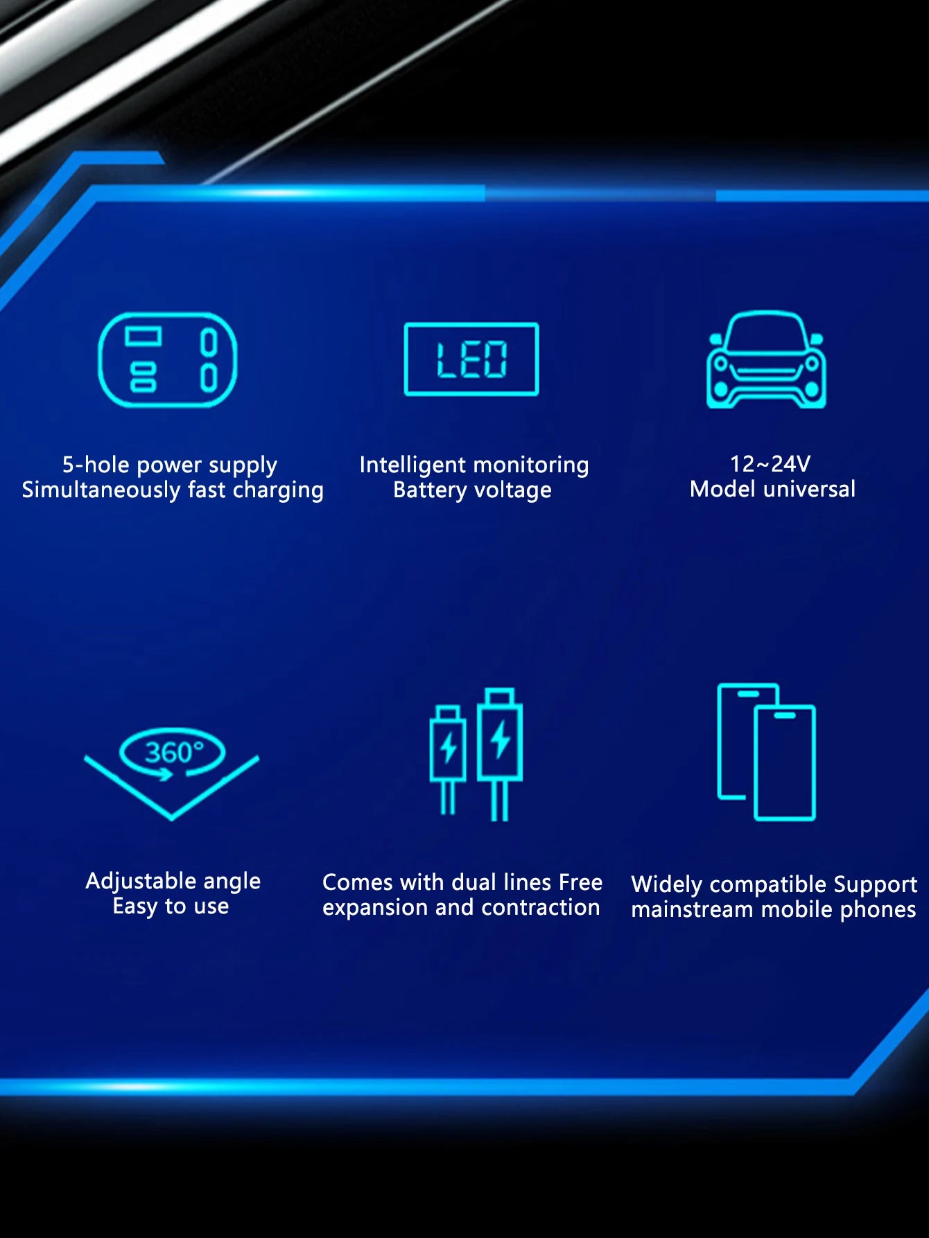 One-to-five car charger with retractable cable, built-in retractable cable PD car fast charging super fast charging flash chargi