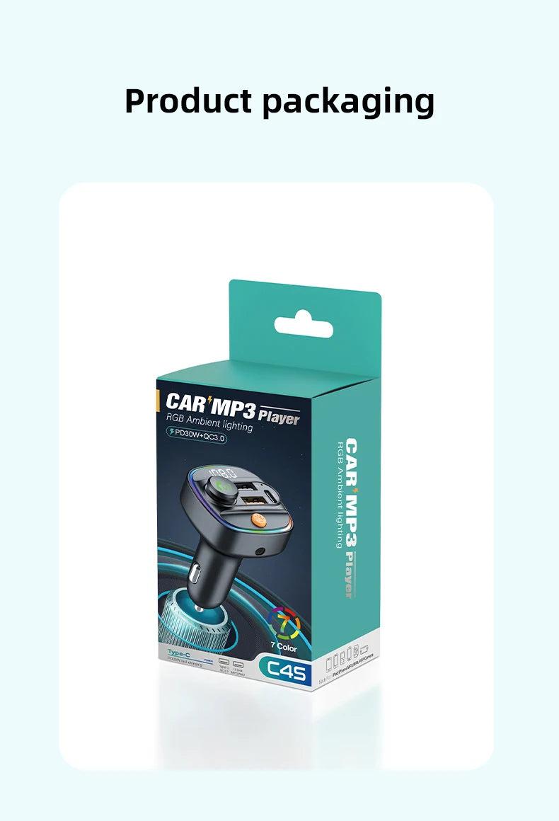 Bluetooth 5.4 FM Transmitter Handsfree Car AUX Radio Modulator MP3 Player with 22.5W & PD30W Fast Charge Adapter Car Accessories