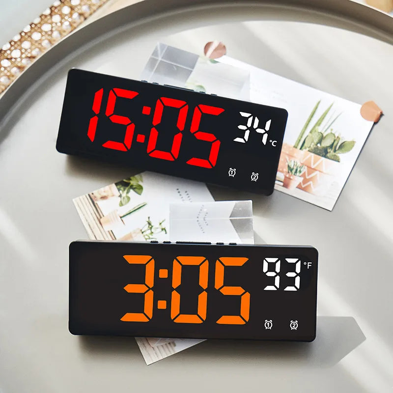 LED Digital Electronic Clock Backlight Large Number Alarm Clock Temperature Calendar Bedside Table Nightlight Home Decoration