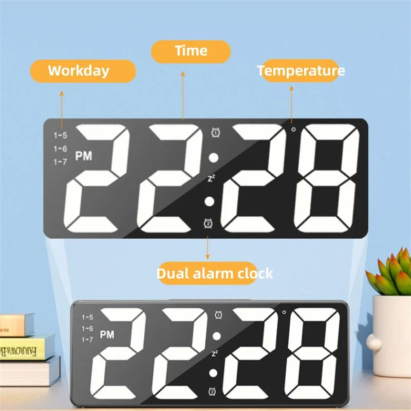 LED Digital Clock Saving Energy Alarm Clock Electronic Desktop Clock With Temperature Display Adjustable Brightness 12/24 Hours