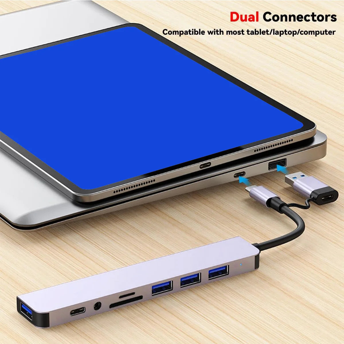 USB C Hub USB Hub, 8 in 2 USB Splitter with 1*USB 3.0, 3*USB 2.0 ,1*USB C Ports, SD/TF Splitter Card Reader, 1XAudio Output