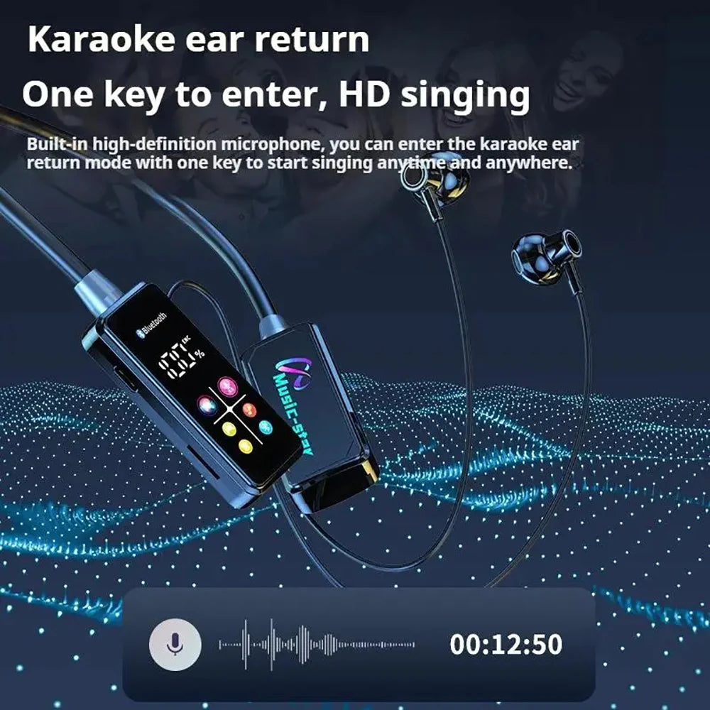 Bluetooth 5.4 Earphones with HD Screen Wireless Headsets Neckband Headphones HiFi Stereo Noise Reduction Earbuds for Live