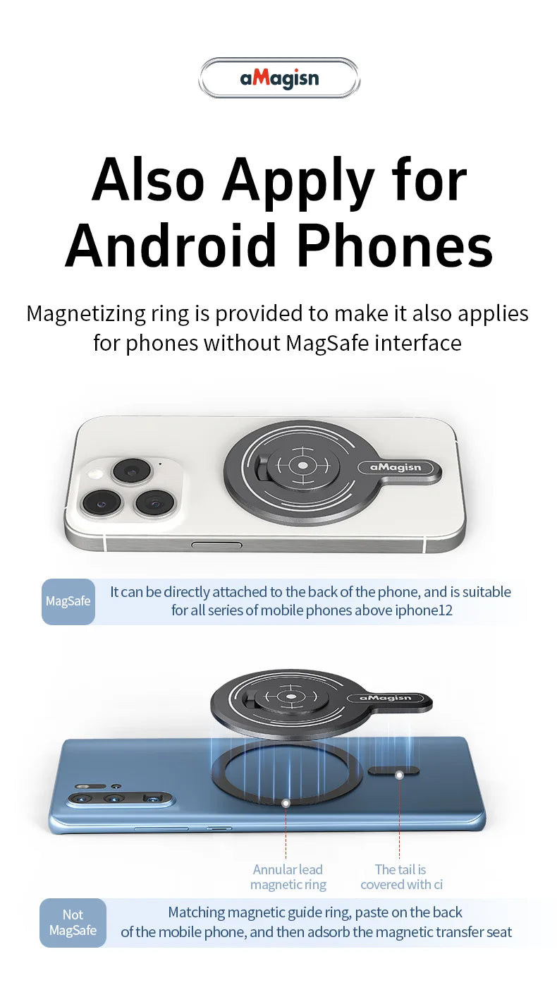 aMagisn for Insta360 Flow Powerful Magnetic Adapter for MagSafe Action Camera Magnetic Plate with Metal Ring Camera Accessories