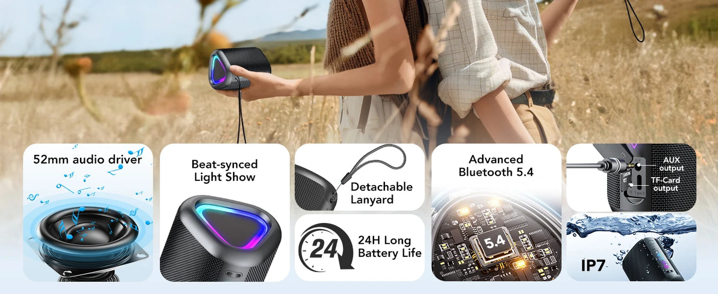 Bluetooth Speaker,Portable Wireless Speaker,Louder Volume,Stereo Sound,24H Playtime, Bluetooth 5.4,Built-in Mic,for Home,Outdoor