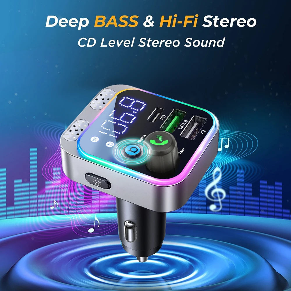 Bluetooth 5.0 FM Transmitter For Car FM/AUX Bluetooth Car Adapter Car Charger Bass Boost 3 Ports Charger Bluetooth Adapter