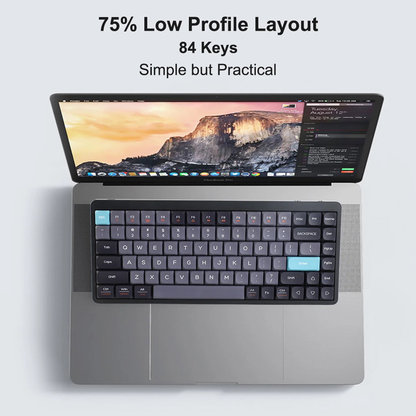 Wireless Mechanical Keyboard 84 Keys 2.4G+BT5.0+Type C 3 Connections 75% Low Profile Layout Keyboards RGB Light Effect