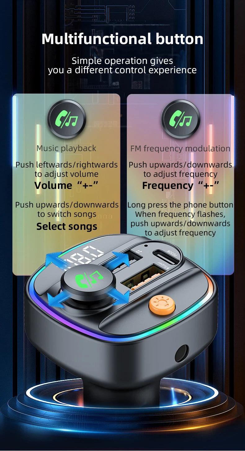 Bluetooth 5.4 FM Transmitter Handsfree Car AUX Radio Modulator MP3 Player with 22.5W & PD30W Fast Charge Adapter Car Accessories