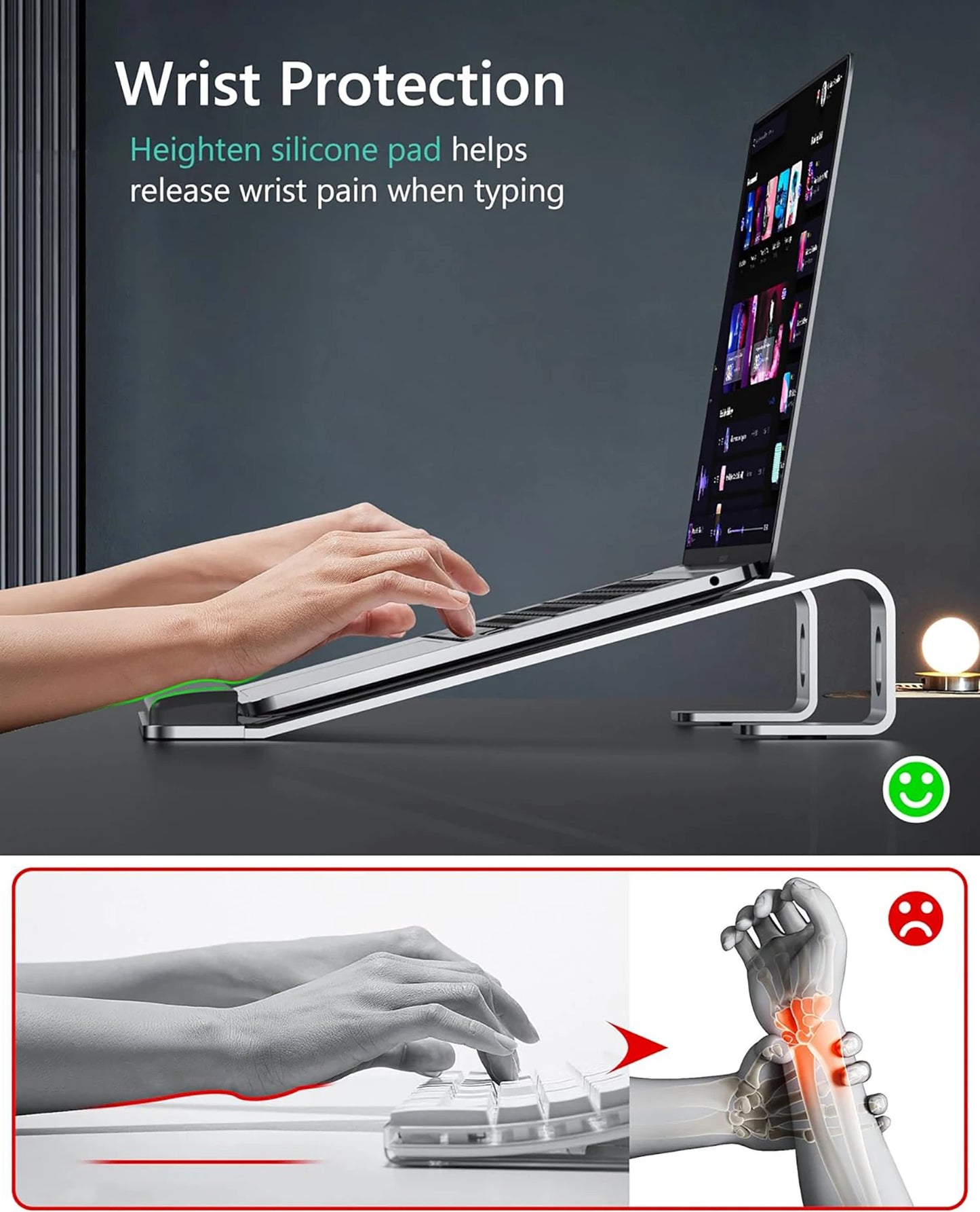 Ergonomic Laptop Stand Aluminum Alloy Laptop Stand Aluminum Portable Laptop Stand for Base with Wrist Pad