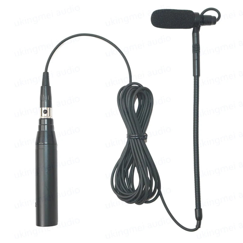 Clip-On Musical Instrument Microphone for Piano Guitar Saxophone Violin Cello Phantom Power Input Flexible Gooseneck Microphone