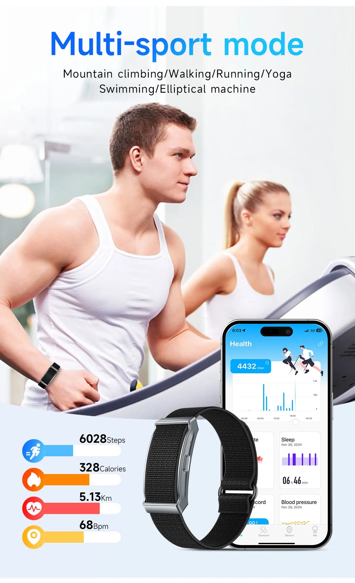 2026 Smart Wristband Wearable Fitness Multi-Sport All-Day Automatic Continuous Monitoring Health Data Improve Sleep Smartwatch