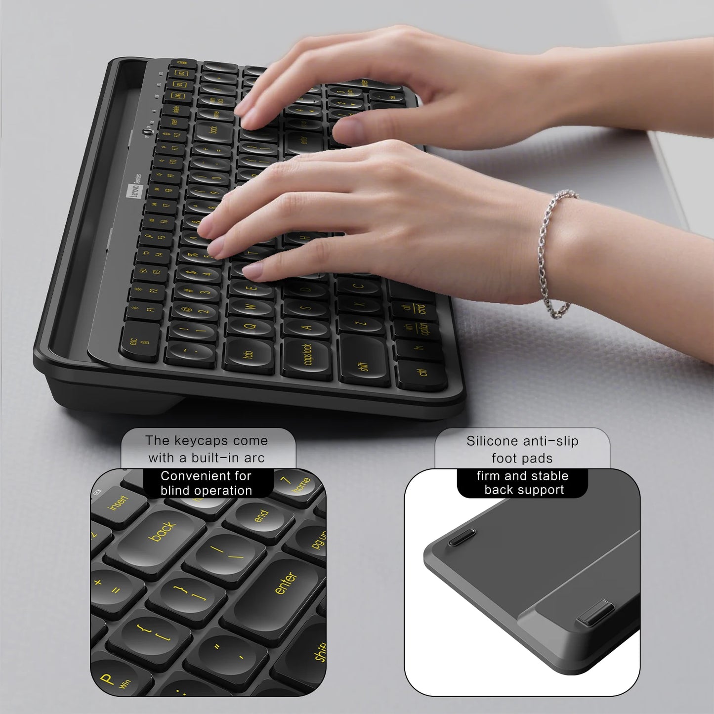 Wireless Gaming Keyboard Full-Sized 105 Key Silent 2.4GHz&Bluetooth Connection Multimedia Keys Compatible with PC Laptop Desktop