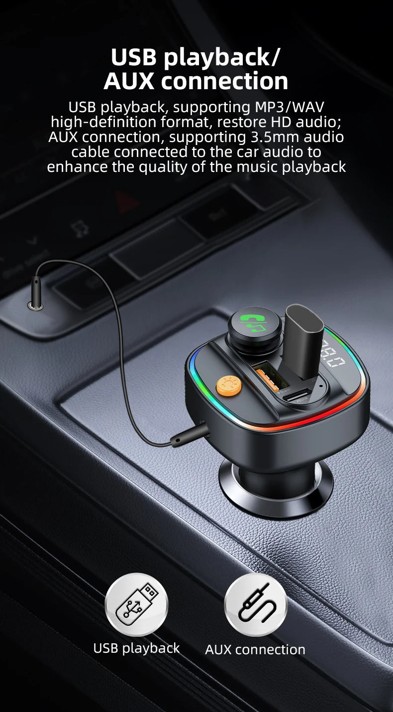 Bluetooth 5.4 FM Transmitter Handsfree Car AUX Radio Modulator MP3 Player with 22.5W & PD30W Fast Charge Adapter Car Accessories