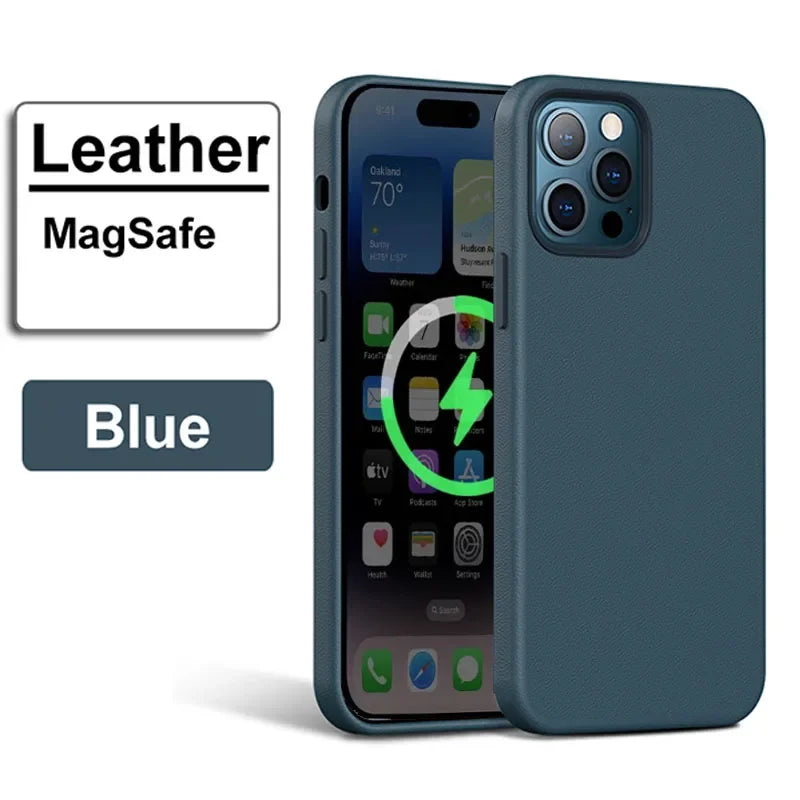 Official MagSafe Leather Case for iPhone 16 Pro Max 13 12 14 15 Plus Original Strong MacSafe Magnetic Cover Accessories