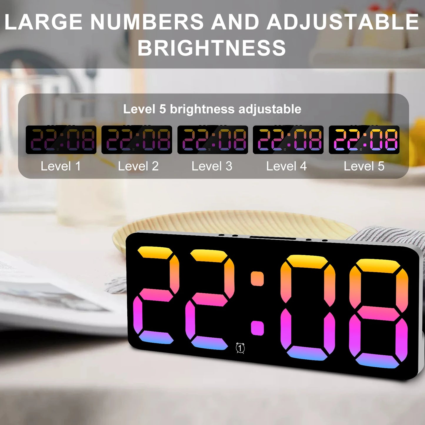 Digital Alarm Clock Large LED Display Alarm Clock 5Level Brightness Dimmable Clock with USB Charging Ports Adjustable Desk Clock