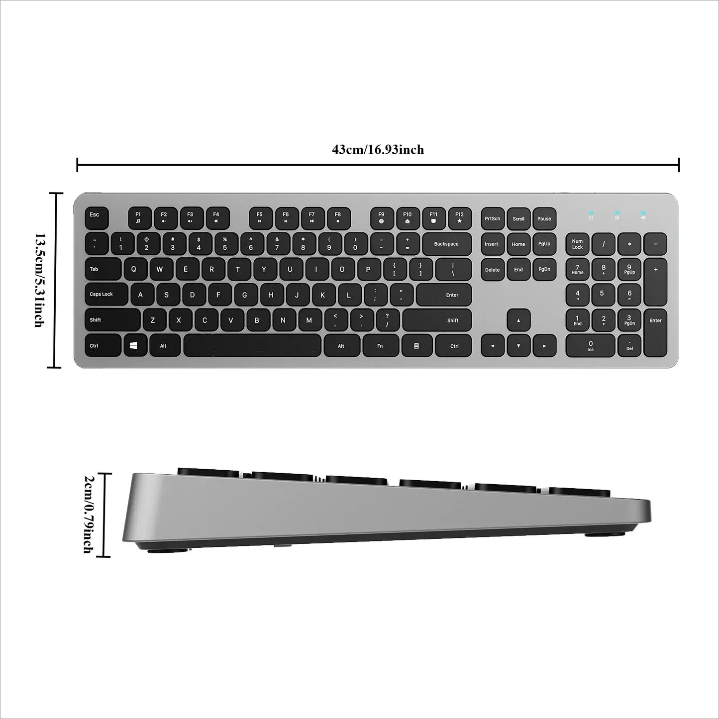 Wireless Keyboard 104 Keys,English,Rechargeable USB Type C,Low Profile Keycaps,Silent Keyboard,Office Slim Design for Laptops