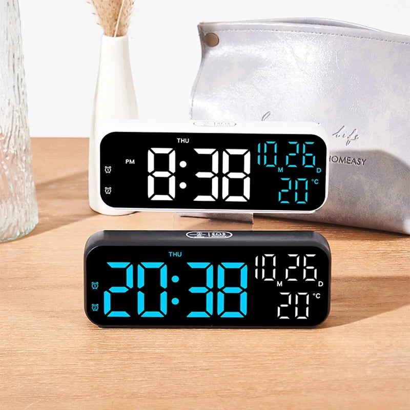 LED Digital Clock Temperature Date Week Display Desktop Clock 3 level Brightness Adjustment Voice Control Countdown Alarm Clock