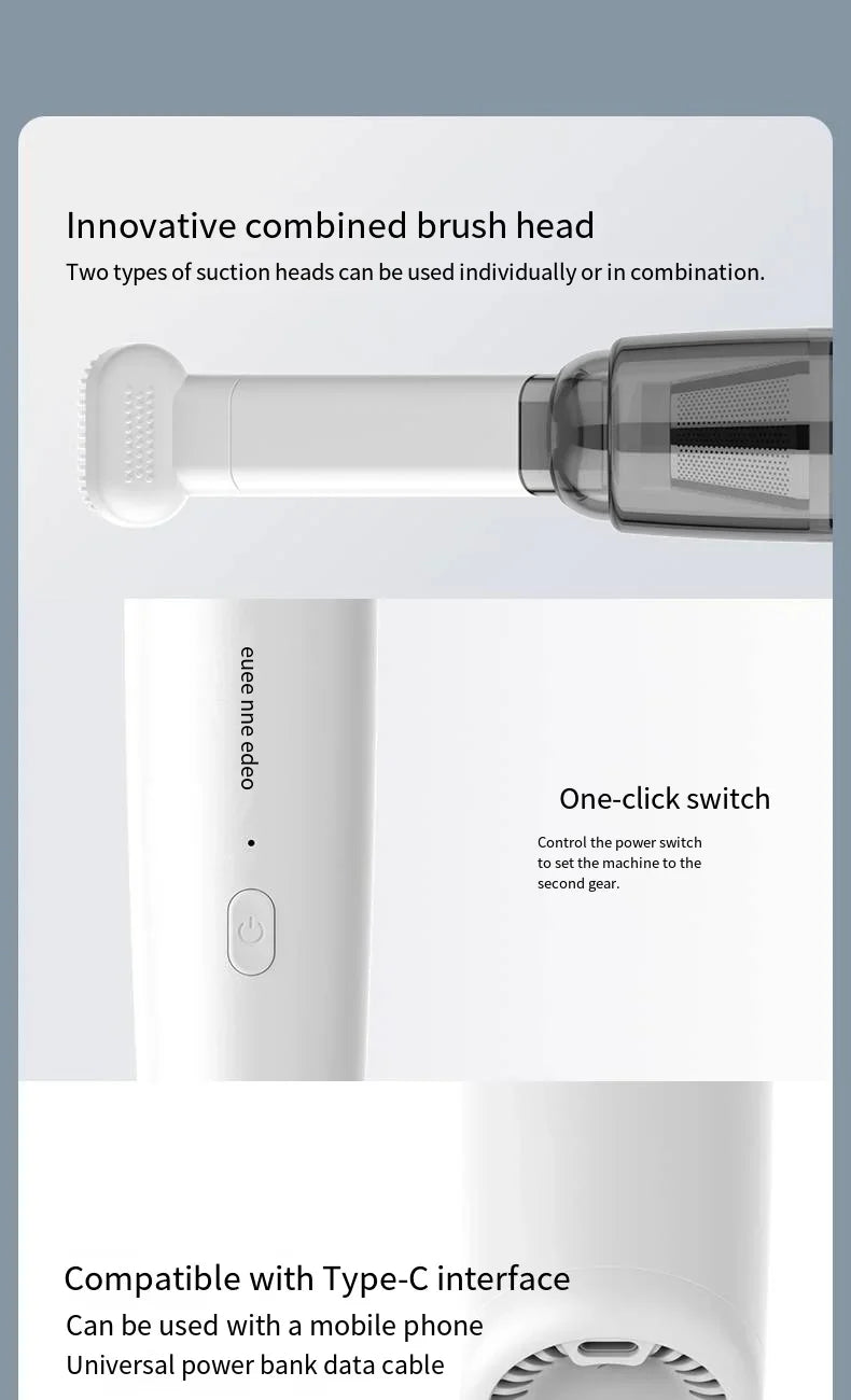 Vacuum Cleaner Mini Car Cleaning Powerful Suction Handheld Car Vacuum Cleaner Rechargeable for Car and Home Auto Vacuum Cleaner