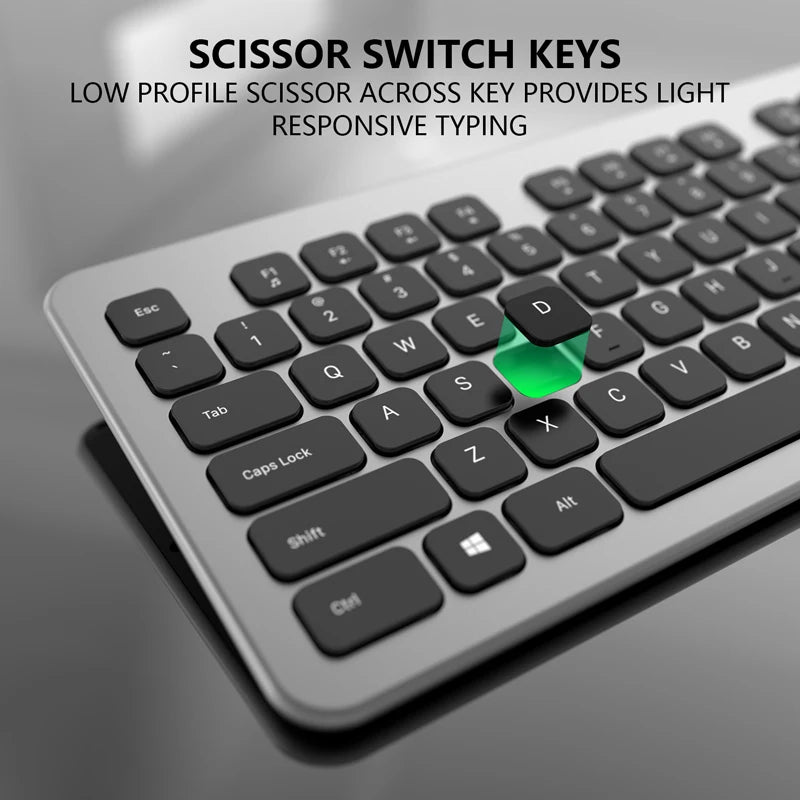 Wireless Keyboard 104 Keys,English,Rechargeable USB Type C,Low Profile Keycaps,Silent Keyboard,Office Slim Design for Laptops