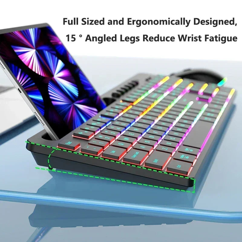 Wireless Keyboard and Mouse Combo with Backlit Full Size Ergonomic Keyboard with Phone Tablet Holder 2.4G Mouse for PC Laptop