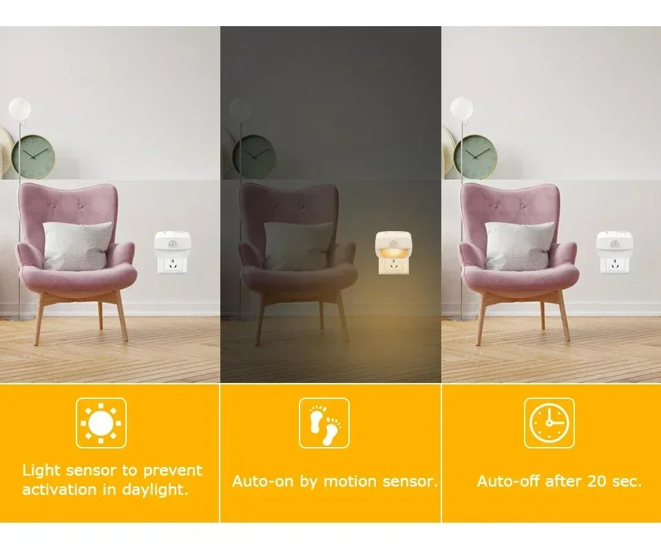 Motion Sensor Light LED Night Lights EU US Plug Lamps PIR Human Induction Lamp Nightlights For Bedroom Decor Hallway Stairs Lamp