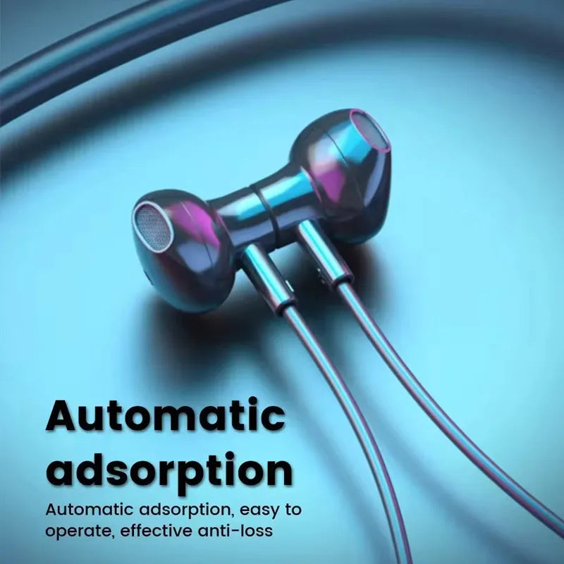Wireless Earphones 5.3 Neckband Headphones Gaming LED Display Stereo Sports Headset Halter Waterproof Magnetic Earbuds