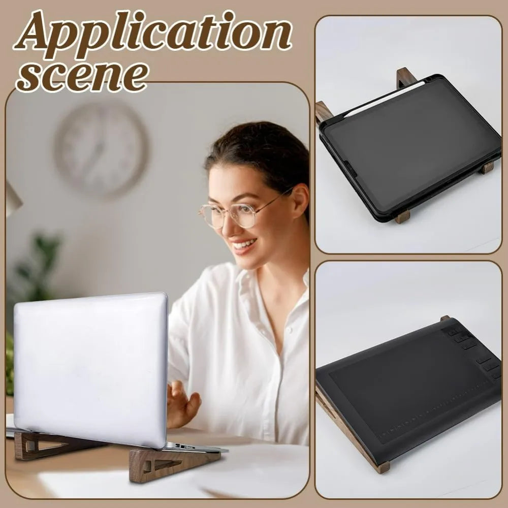 Laptop Stand for Desk Wooden Laptop Walnut Riser Holder Ventilated Stand with Silicone Pads for 10 to 17.3 Inch Notebook PC