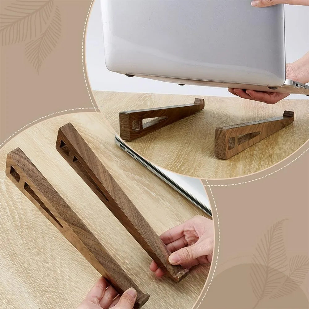 Laptop Stand for Desk Wooden Laptop Walnut Riser Holder Ventilated Stand with Silicone Pads for 10 to 17.3 Inch Notebook PC