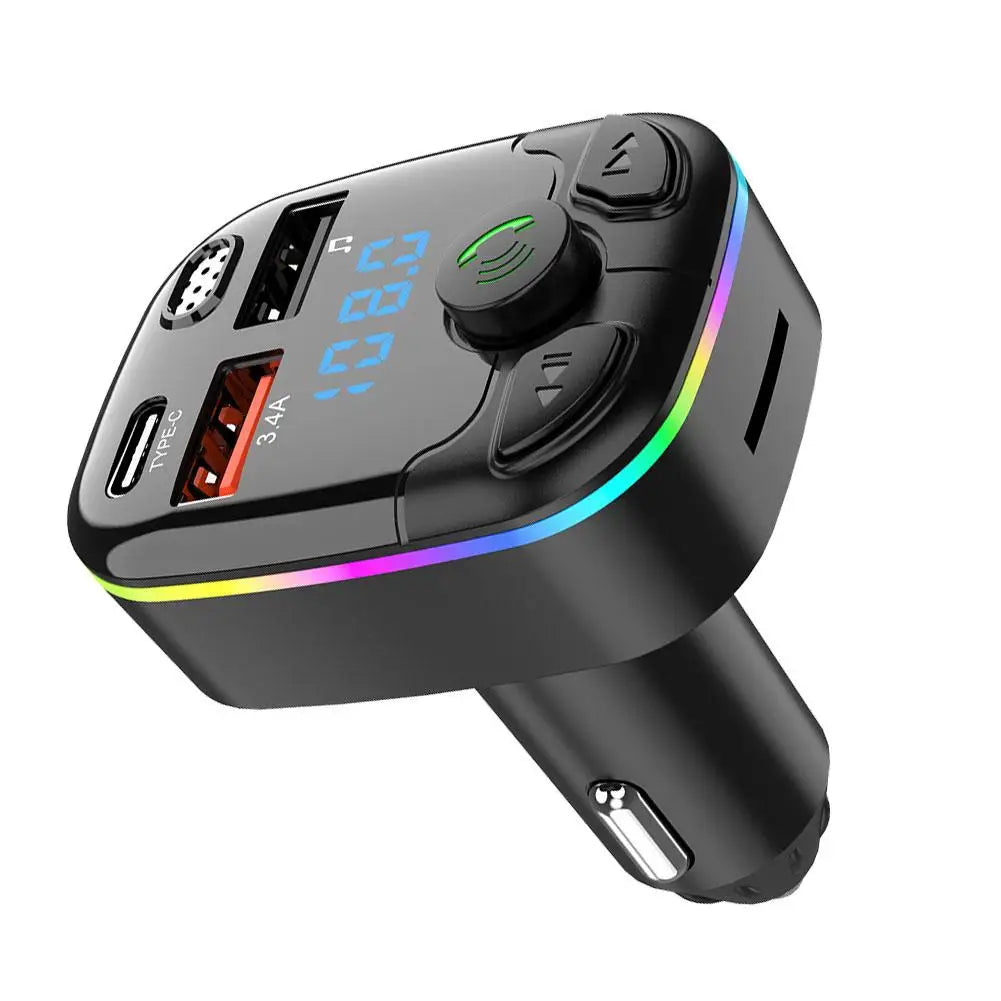 Bluetooth 5.0 Car FM Transmitter PD Type-C Dual USB Ambient Player Handsfree MP3 Charger Type-C Wireless Light PD QC3.0 Adapter