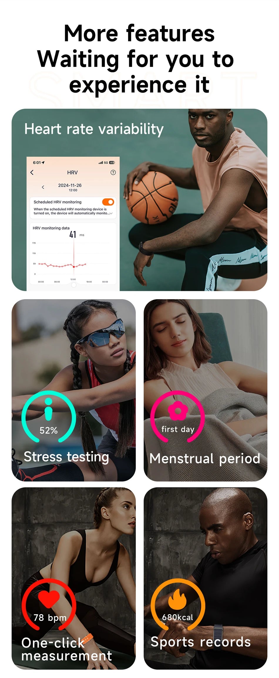 Smart Wristband Wearable Fitness Multi-Sport All-Day Automatic Continuous Monitoring Health Data Improve Sleep Stress Wellness