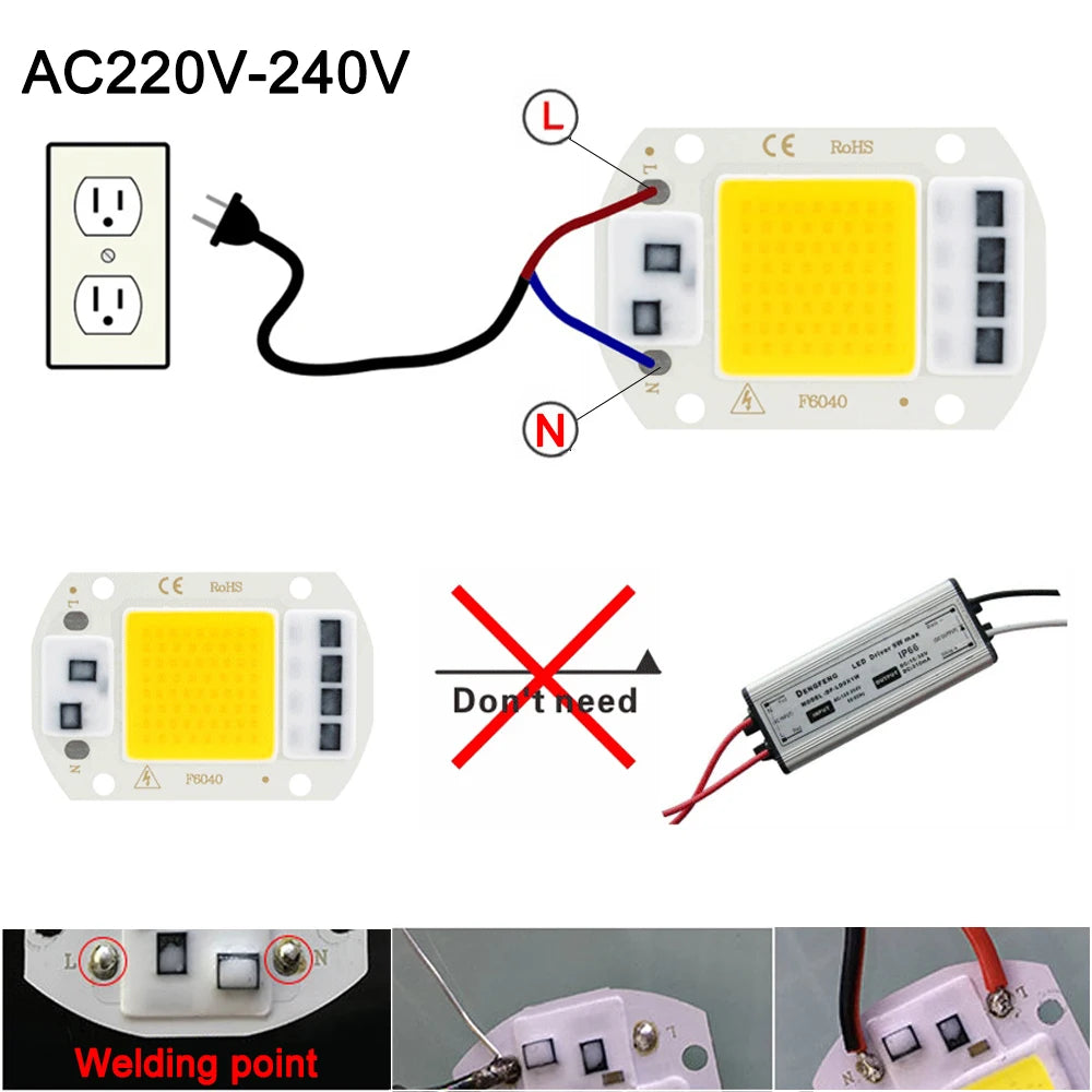 LED chip 20W 30W 50W AC 220V smart COB lamp beads LED lamp without driver DIY Lampada outdoor chip light floodlight spotlight