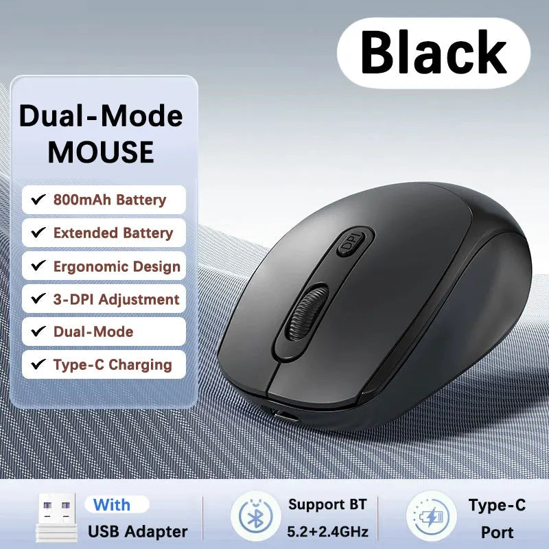 Wireless Mouse, Ergonomic Bluetooth-compatible with 2.4GHz Dual Mode Computer Mouse, with USB receiver, For Laptop PC Notebook