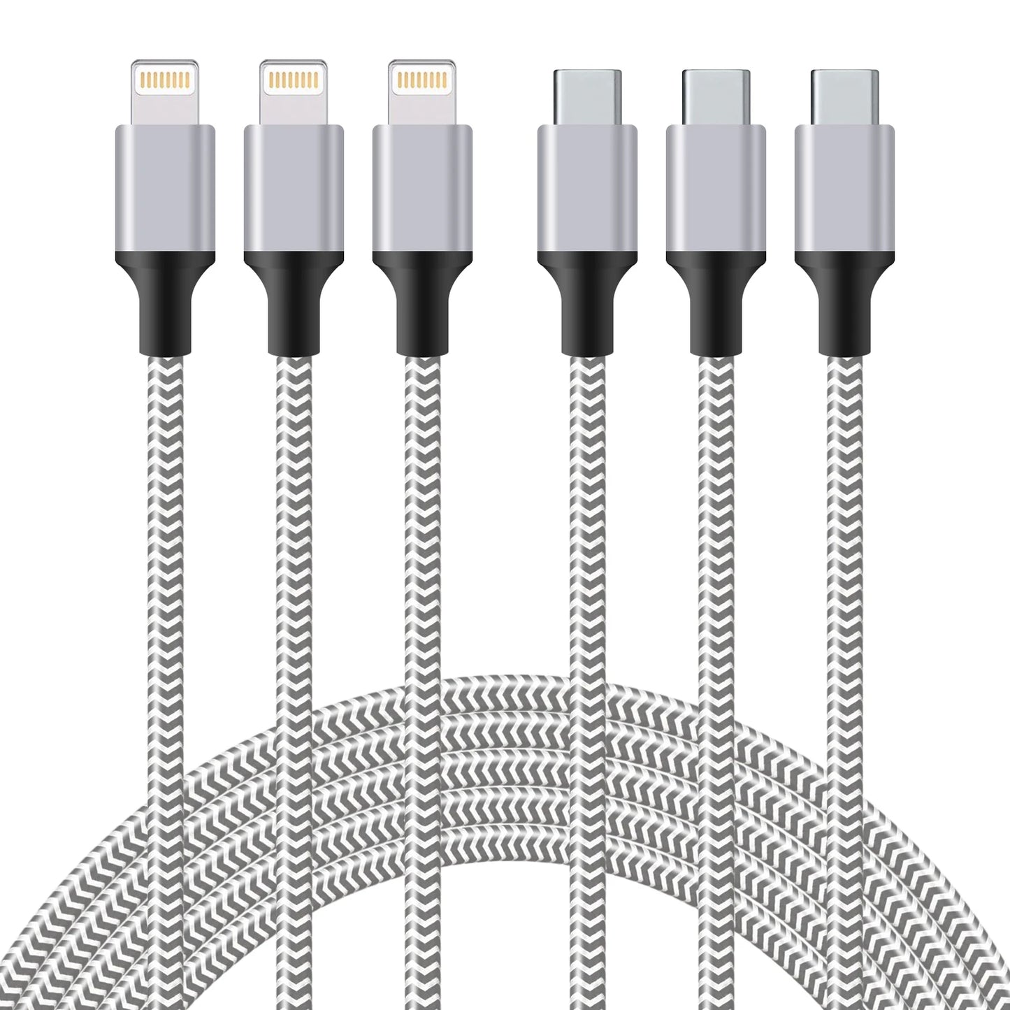 3pcs Nylon Braided Fast Charging Cables 3ft 6ft 10ft MFi Certified For iPhone Charger USB C to IP Port Cable Fast Charging Cable