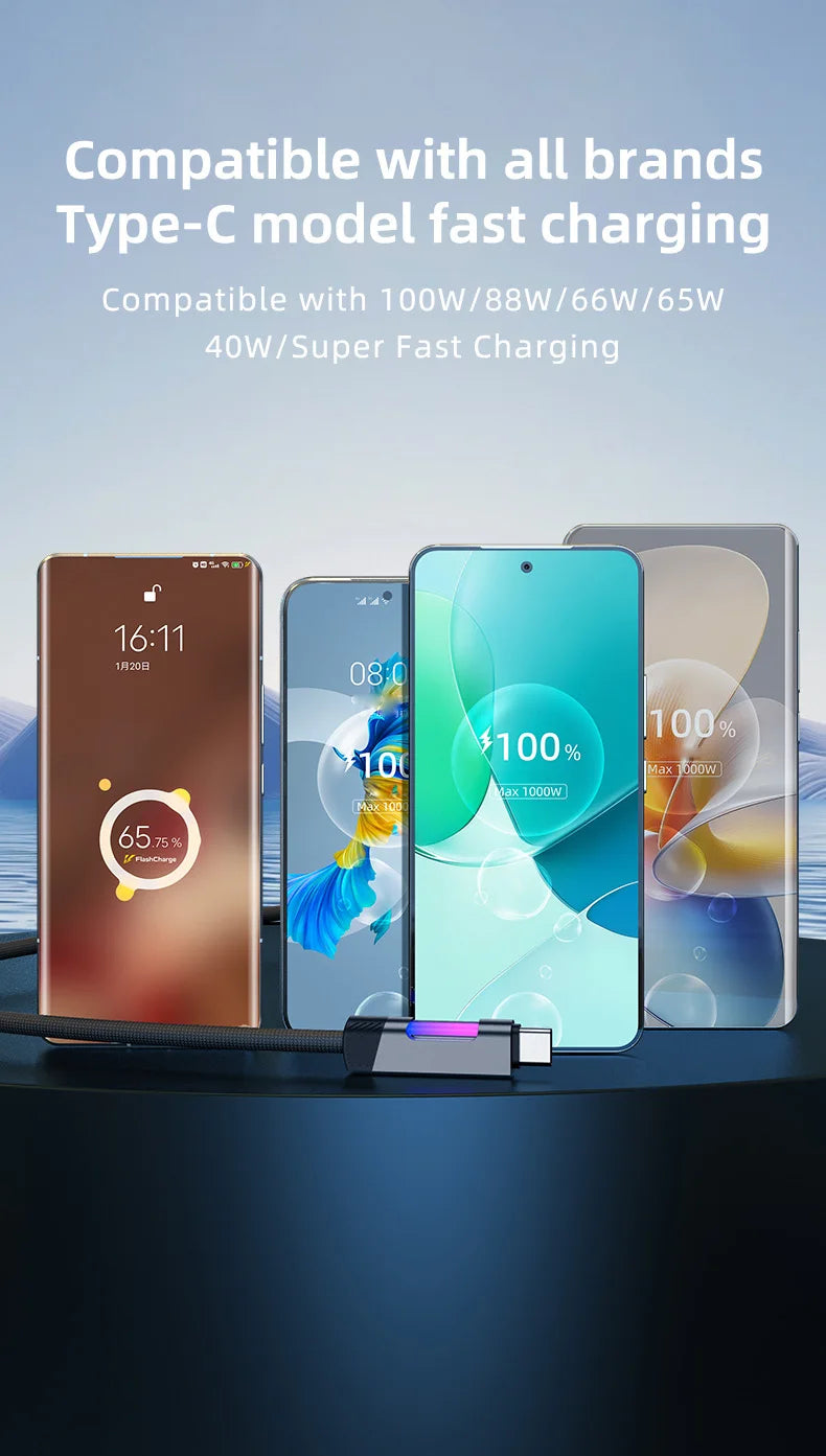 RGB Fast Charging Cable 120W 6A USB Type C Charge Cable with RGB Ambient Light