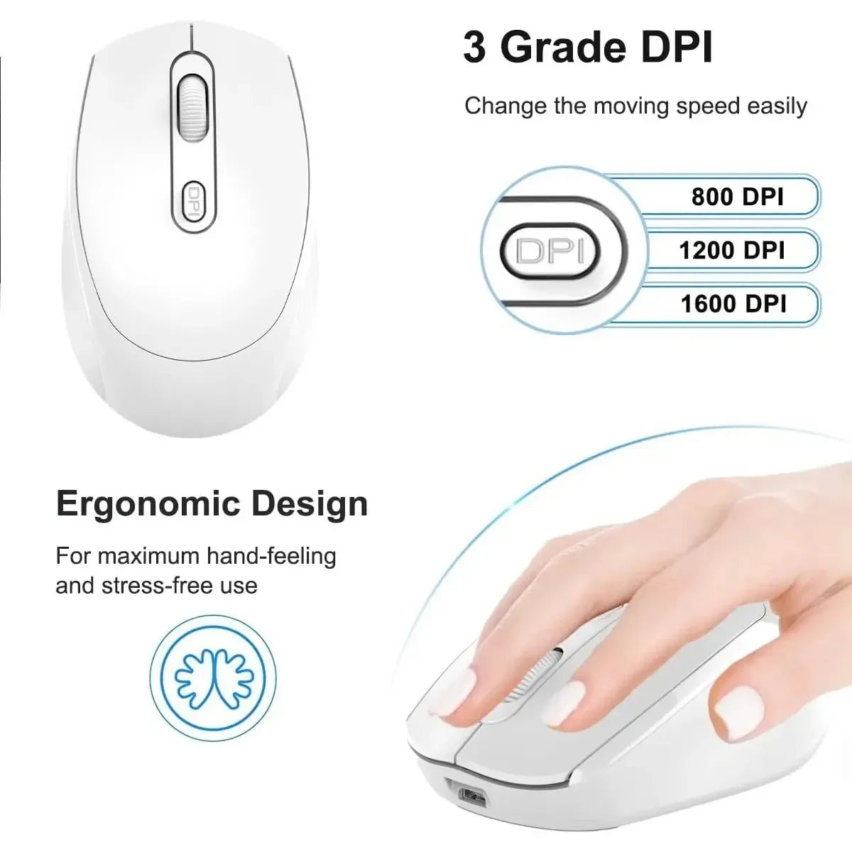 Wireless Mouse, Ergonomic Bluetooth-compatible with 2.4GHz Dual Mode Computer Mouse, with USB receiver, For Laptop PC Notebook