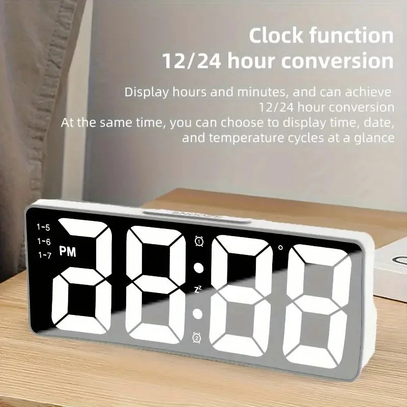 LED Digital Clock Saving Energy Alarm Clock Electronic Desktop Clock With Temperature Display Adjustable Brightness 12/24 Hours