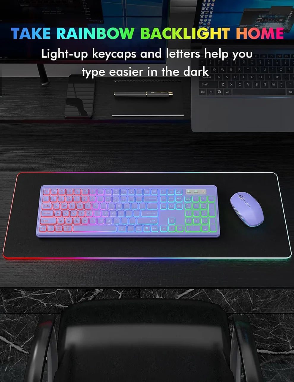 Wireless Keyboard and Mouse Combo Backlit ,Rechargeable Full-Size Illuminated Wireless Keyboard and Mouse Set, 2.4Ghz Keyboard